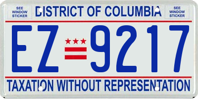 DC license plate EZ9217