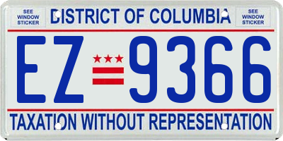 DC license plate EZ9366