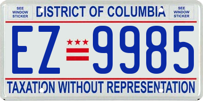 DC license plate EZ9985