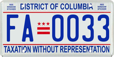 DC license plate FA0033