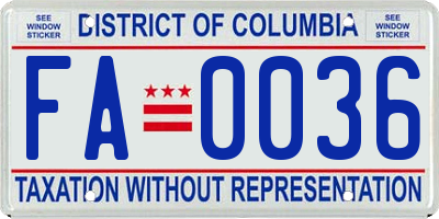 DC license plate FA0036