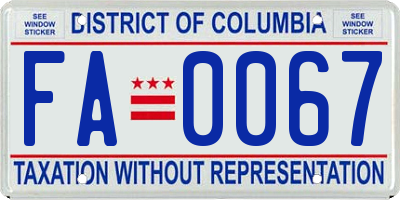 DC license plate FA0067