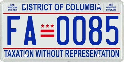 DC license plate FA0085