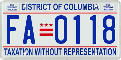 DC license plate FA0118