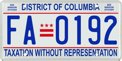 DC license plate FA0192