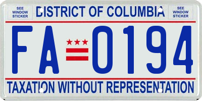 DC license plate FA0194