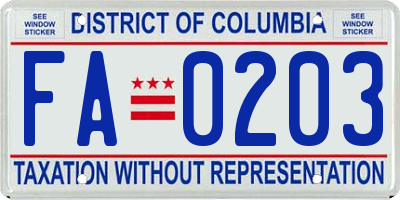 DC license plate FA0203