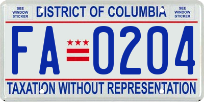 DC license plate FA0204