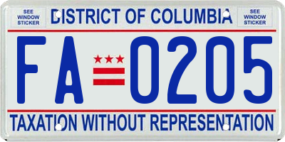 DC license plate FA0205