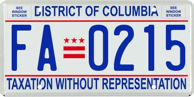 DC license plate FA0215