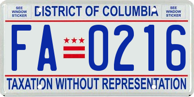 DC license plate FA0216