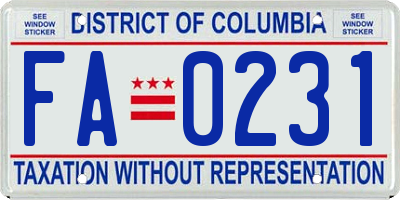 DC license plate FA0231