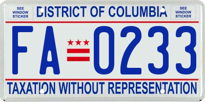 DC license plate FA0233