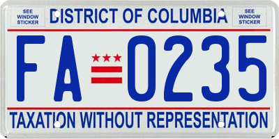 DC license plate FA0235