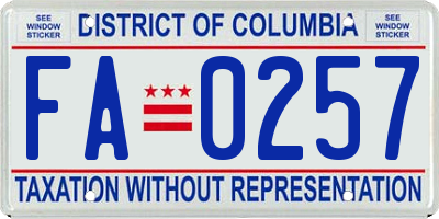 DC license plate FA0257