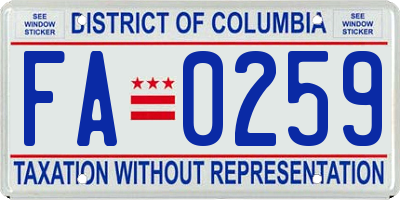 DC license plate FA0259