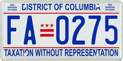 DC license plate FA0275