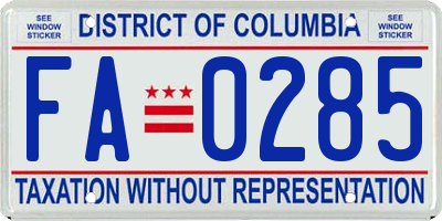 DC license plate FA0285