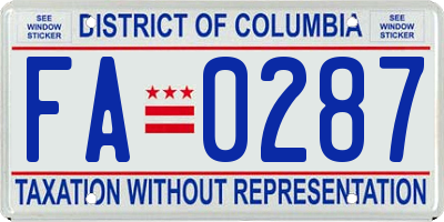 DC license plate FA0287