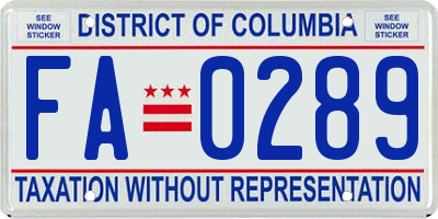 DC license plate FA0289