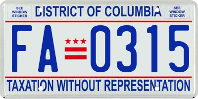 DC license plate FA0315