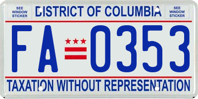 DC license plate FA0353