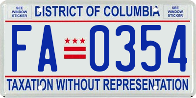 DC license plate FA0354