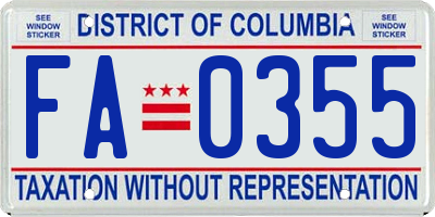 DC license plate FA0355