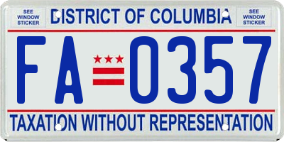 DC license plate FA0357