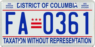 DC license plate FA0361