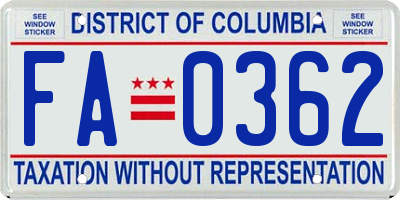 DC license plate FA0362