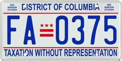 DC license plate FA0375