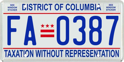 DC license plate FA0387