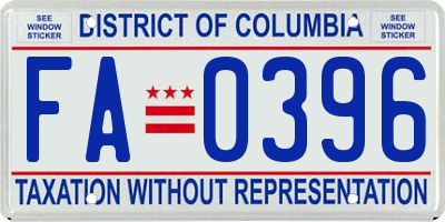 DC license plate FA0396