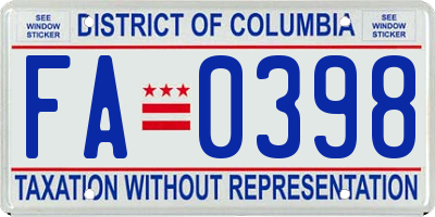 DC license plate FA0398