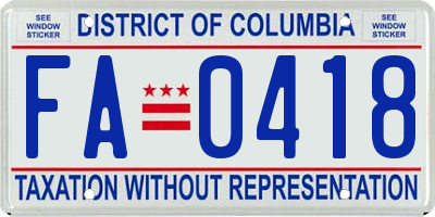 DC license plate FA0418