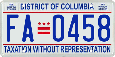 DC license plate FA0458