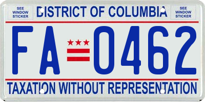 DC license plate FA0462