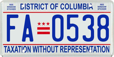 DC license plate FA0538