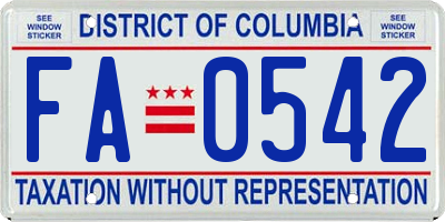 DC license plate FA0542