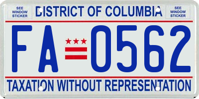 DC license plate FA0562