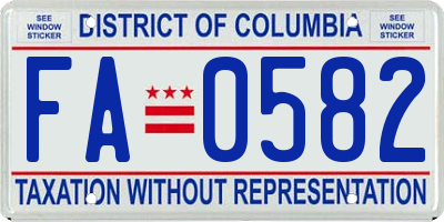 DC license plate FA0582