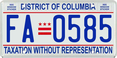 DC license plate FA0585