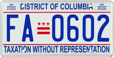 DC license plate FA0602