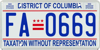 DC license plate FA0669