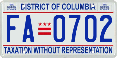 DC license plate FA0702