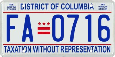 DC license plate FA0716