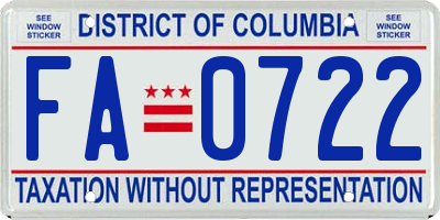 DC license plate FA0722