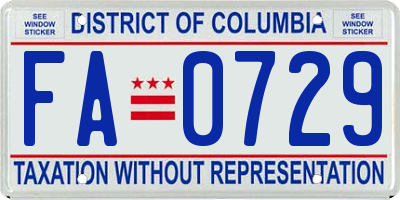 DC license plate FA0729