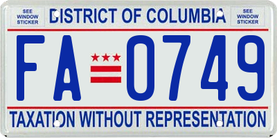 DC license plate FA0749